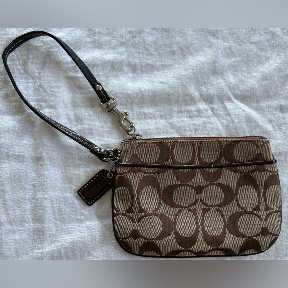 Vintage Classic 90s Coach Wristlet Leather Canvas, Tan Brown C Logo Y2K Style